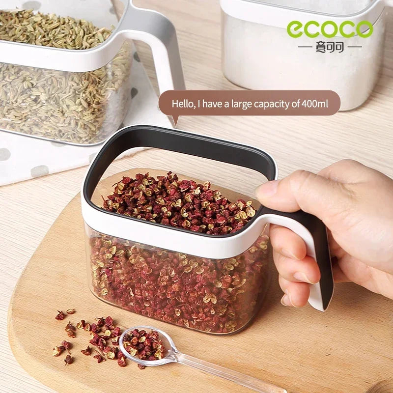 ECOCO Wall Mounted Seasoning Box Spice Storage Rack Seasoning Organizer Kitchen Accessories Salt Jar Shaker Pepper Container