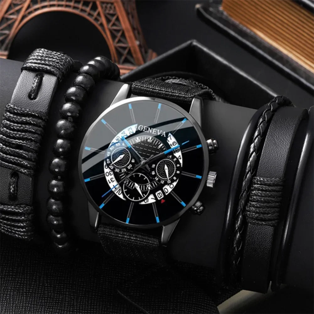 4pcs Men's Watch Set Fashion Casual Business Men's Quartz Watch Fashion Casual Bracelet Set Watch Set