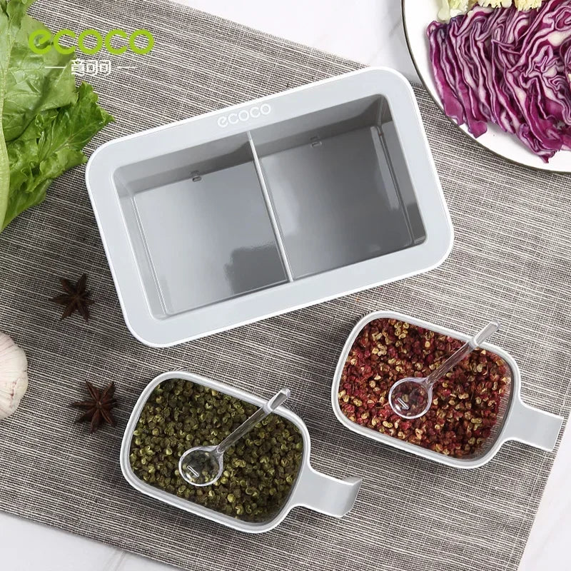 ECOCO Wall Mounted Seasoning Box Spice Storage Rack Seasoning Organizer Kitchen Accessories Salt Jar Shaker Pepper Container