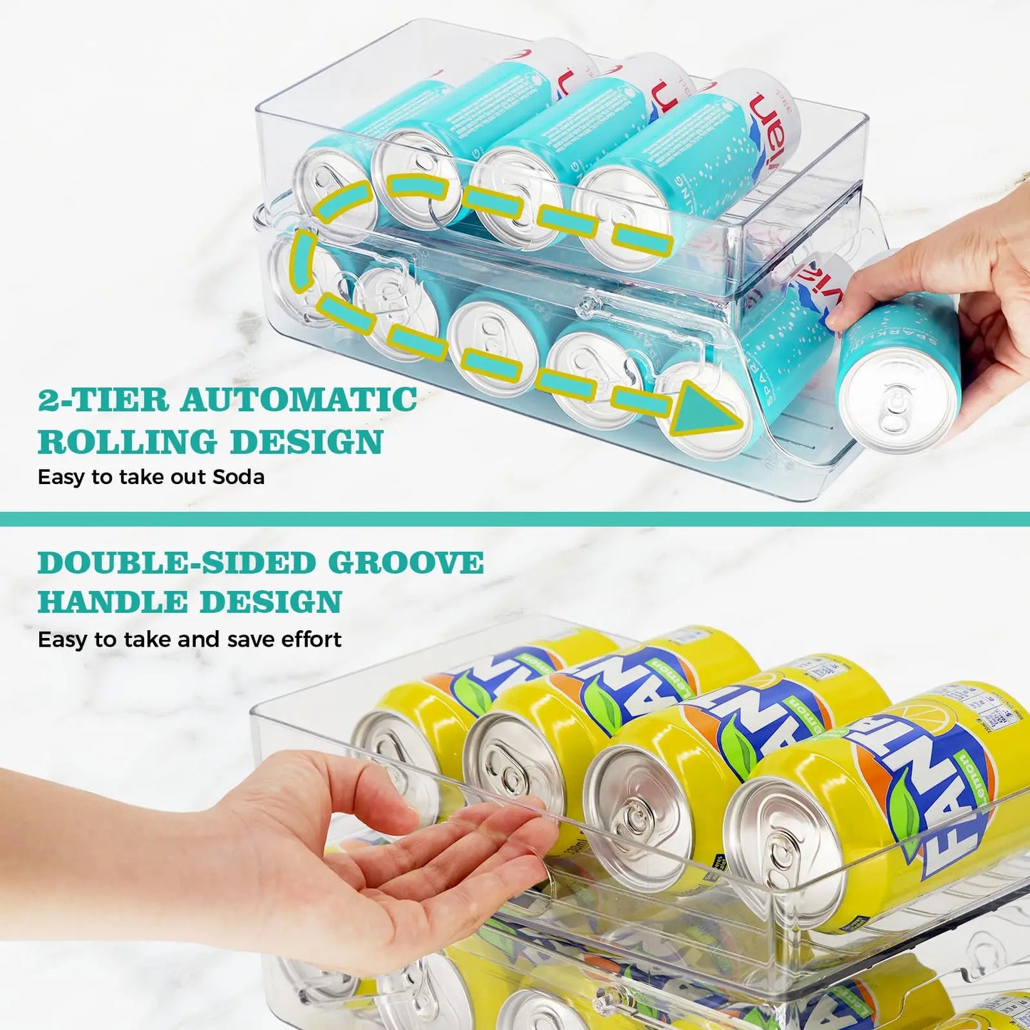 2 Pack Soda Can Organizer Dispenser for refrigerator 2 Tier Automatic Rolling Beverage Beer Soda Can Holder for Fridge, Pantry