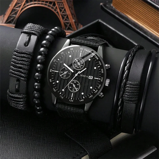 4pcs Men's Watch Set Fashion Casual Business Men's Quartz Watch Fashion Casual Bracelet Set Watch Set