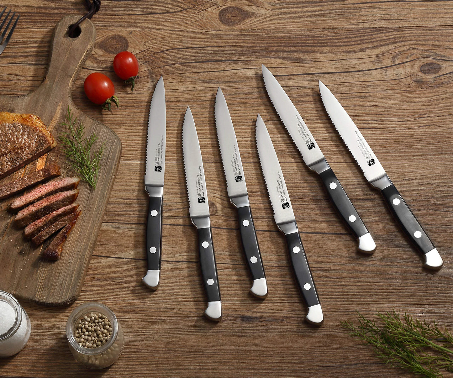 6/12/14/18p Steak Knives Set Serrated Sharp German Steel 1.4116 Highly Polished Handles Excellent Steak Knife Faca De Carne