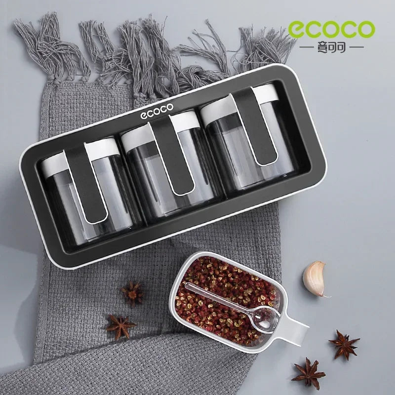 ECOCO Wall Mounted Seasoning Box Spice Storage Rack Seasoning Organizer Kitchen Accessories Salt Jar Shaker Pepper Container